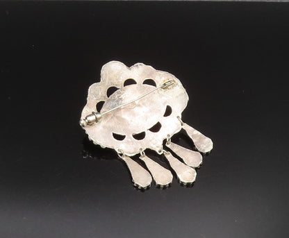 MIDDLE EAST 925 Silver  Vintage Beads & Rope Turquoise Brooch Pin  BP9609