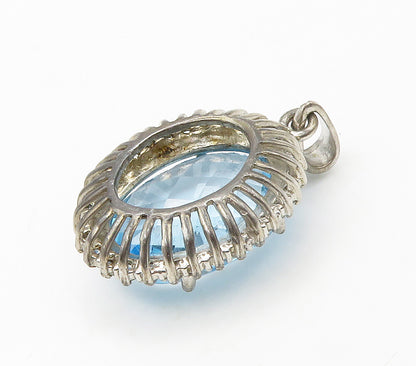 925 Sterling Silver  Faceted Blue & White Topaz Shiny Oval Pendant  PT13131