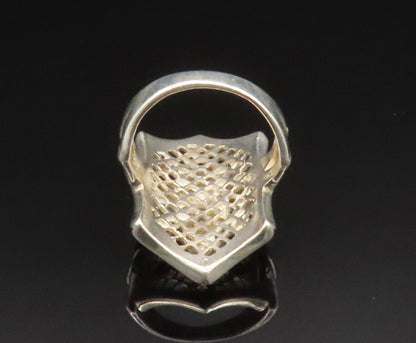 925 Sterling Silver  Vintage Mother Of Pearl Open Fence Ring Sz 6.5  RG25215