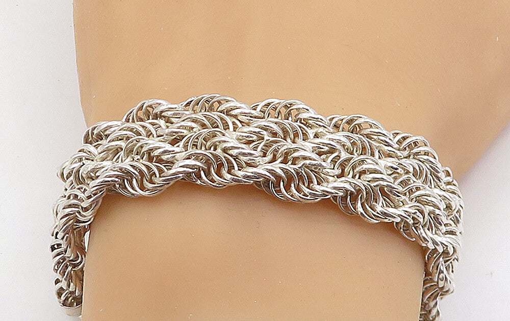 925 Sterling Silver Polished Interlaced Twist Flat Chain Bracelet BT2229