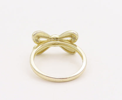 925 Sterling Silver Vintage Ring Gold Plated Cutout CZ Bow  Sz 8  RG28922