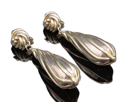 925 Sterling Silver Vintage Love Knot Long Ribbed Non Pierced Earrings EG11985