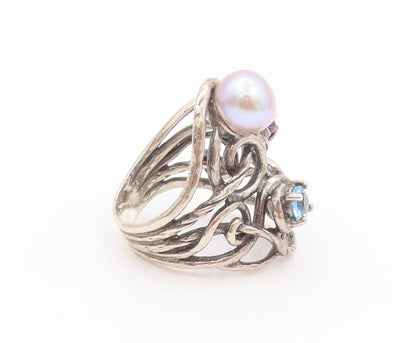 925 Sterling Silver Vintage Ring OR PAZ ISRAEL Pearl Amethyst Sz 5.5  RG32413