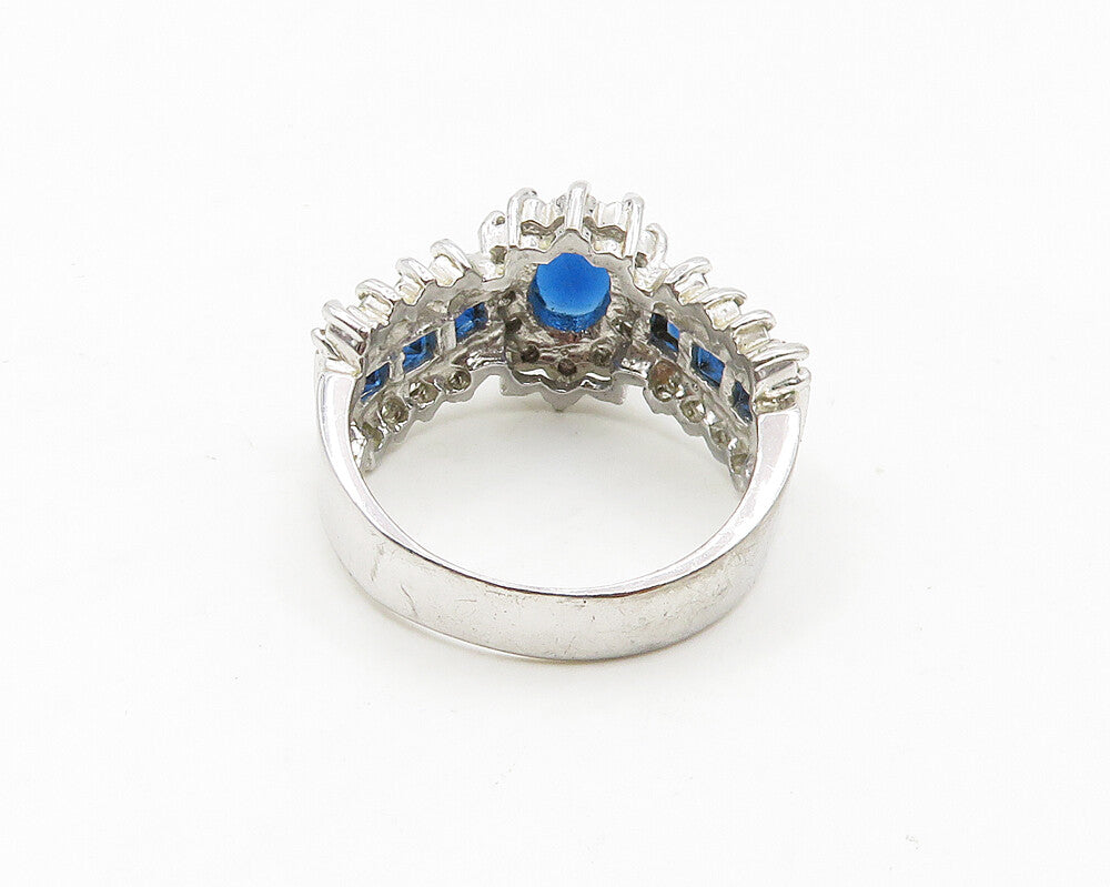 925 Sterling Silver  Shiny Blue & White Topaz Band Ring Sz 9  RG18594