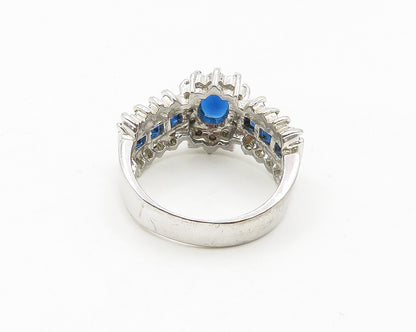 925 Sterling Silver  Shiny Blue & White Topaz Band Ring Sz 9  RG18594