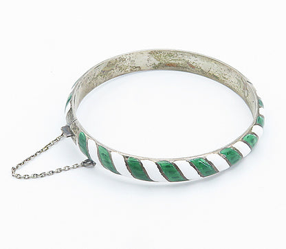 SIAM 925 Silver  Vintage Enamel Striped Pattern Round Bangle Bracelet  BT3415