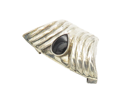 925 Sterling Silver  Vintage Black Onyx Shiny Fluted Slide Pendant  PT14033
