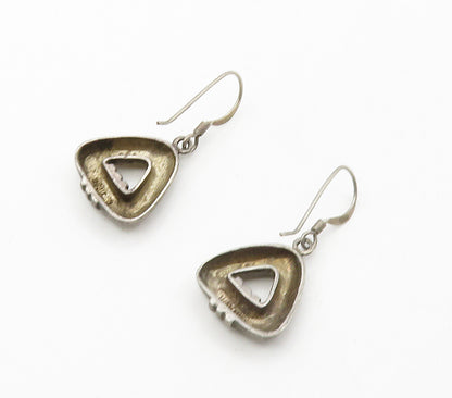 925 Sterling Silver  Vintage Dark Tone Open Triangle Dangle Earrings  EG8073