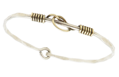 925 Sterling Silver  Vintage Shiny 2 Tone Petite Hook Bangle Bracelet  BT5200