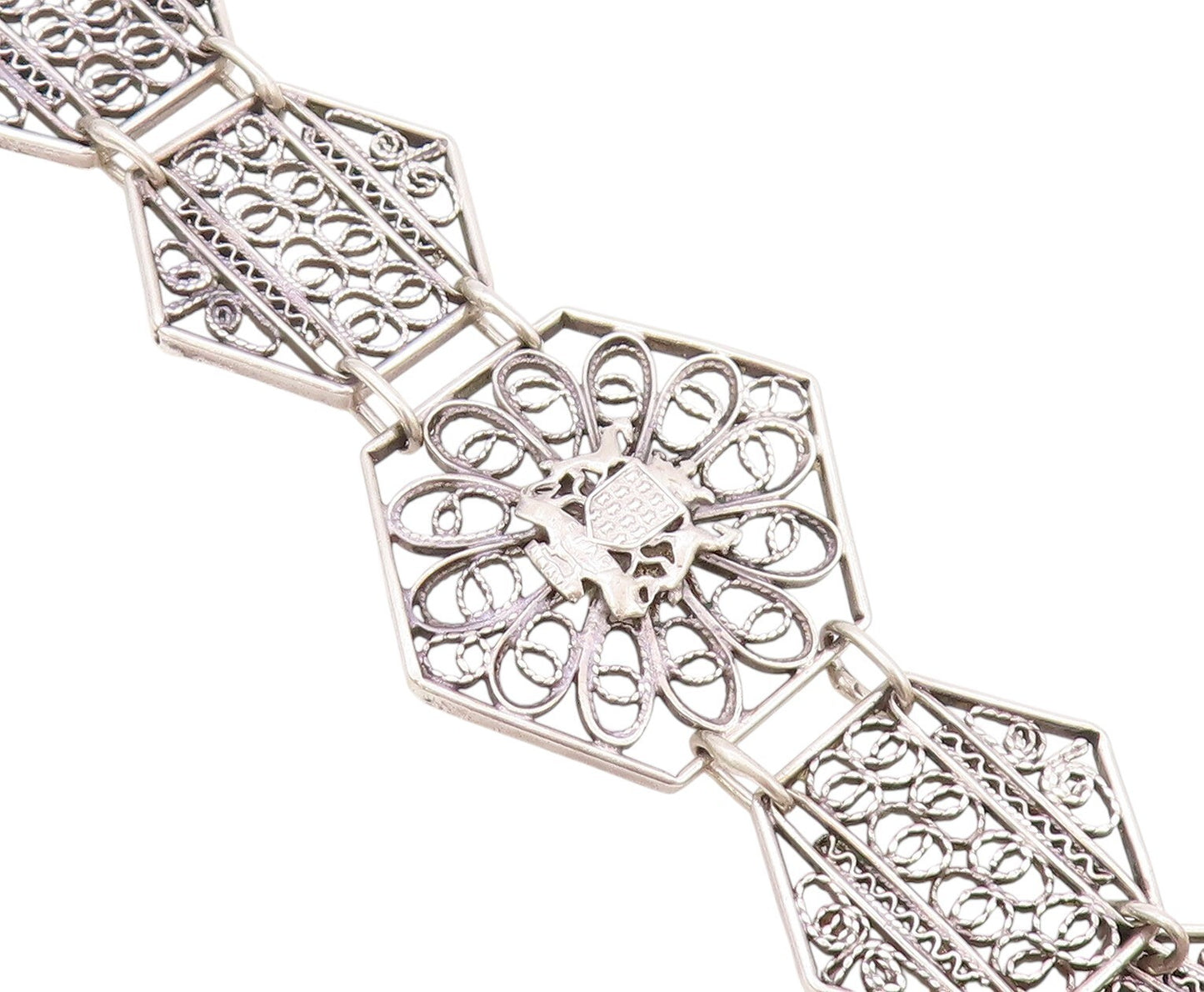 925 Sterling Silver Vintage Bracelet Designer Floral Open Work Band  BT11121
