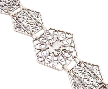 925 Sterling Silver Vintage Bracelet Designer Floral Open Work Band  BT11121