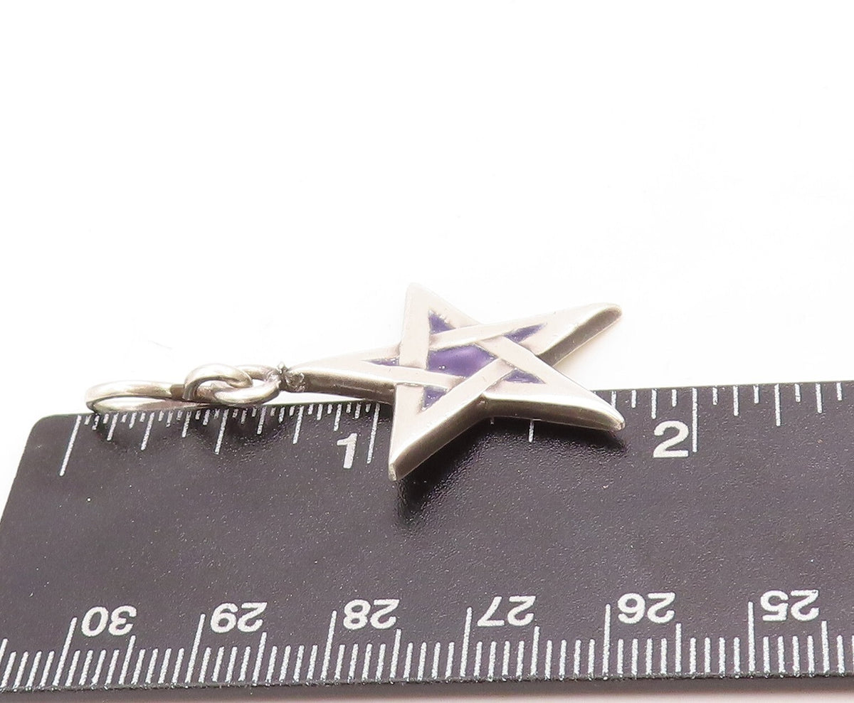 925 Sterling Silver Vintage Pendant Solid Enameled Cutout Star  PT23807