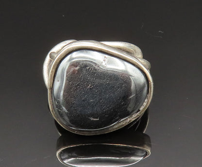 925 Silver  Vintage Hematite Brutalist Crisscross Shank Ring Sz 8  RG24867