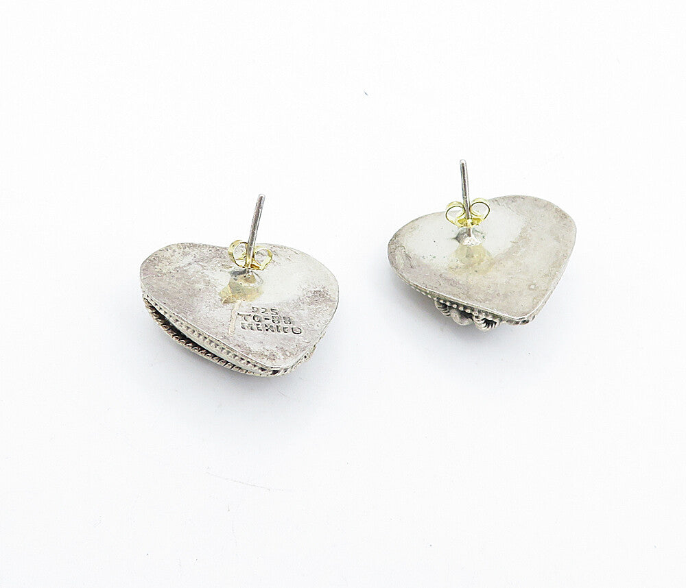 MEXICO 925 Sterling Silver  Vintage Love Heart Hollow Dome Earrings  EG2476