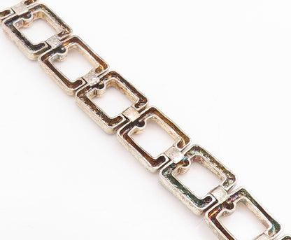 925 Sterling Silver Vintage Bracelet CZ Hollow Geometric Square Link  BT11698