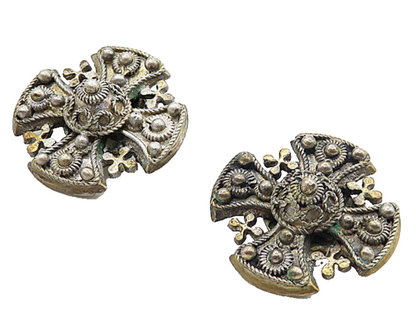 925 Sterling Silver  Vintage Antique Twist Cross Non Pierce Earrings  EG3932
