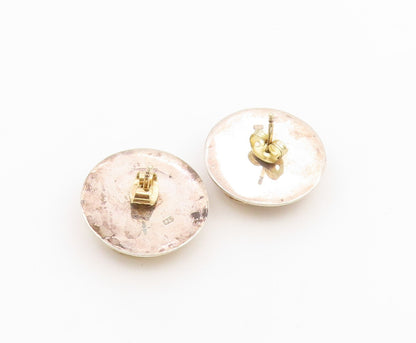 14k Gold & 925 Sterling Silver Vintage Earrings Geometric Disc Studs  EG14473
