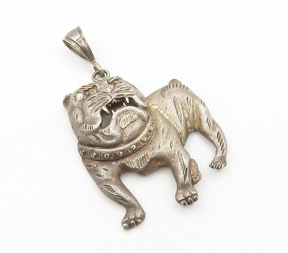 1 OF A KIND 925 Sterling Silver  Vintage Diamond Cut Bull Dog Pendant  PT11671