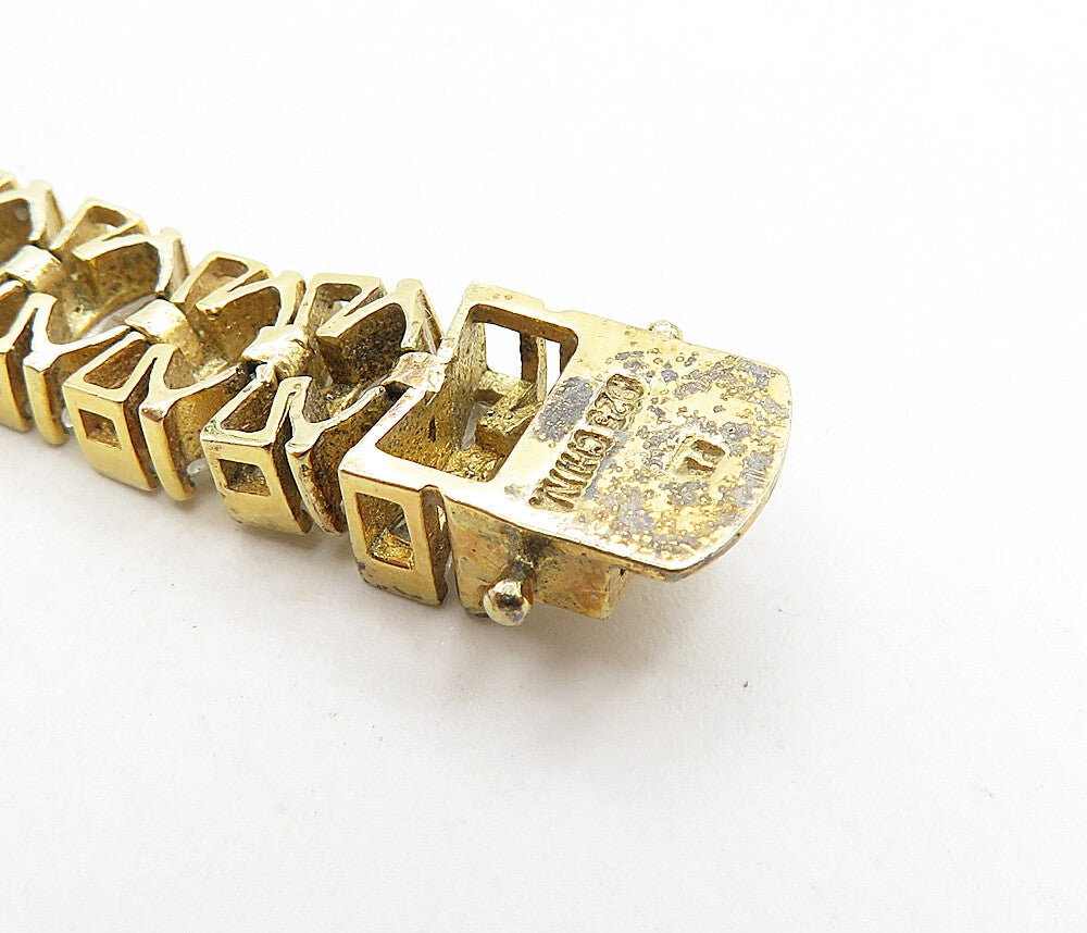 925 Sterling Silver  Cubic Zirconia Gold Plated Shiny Chain Bracelet  BT4075