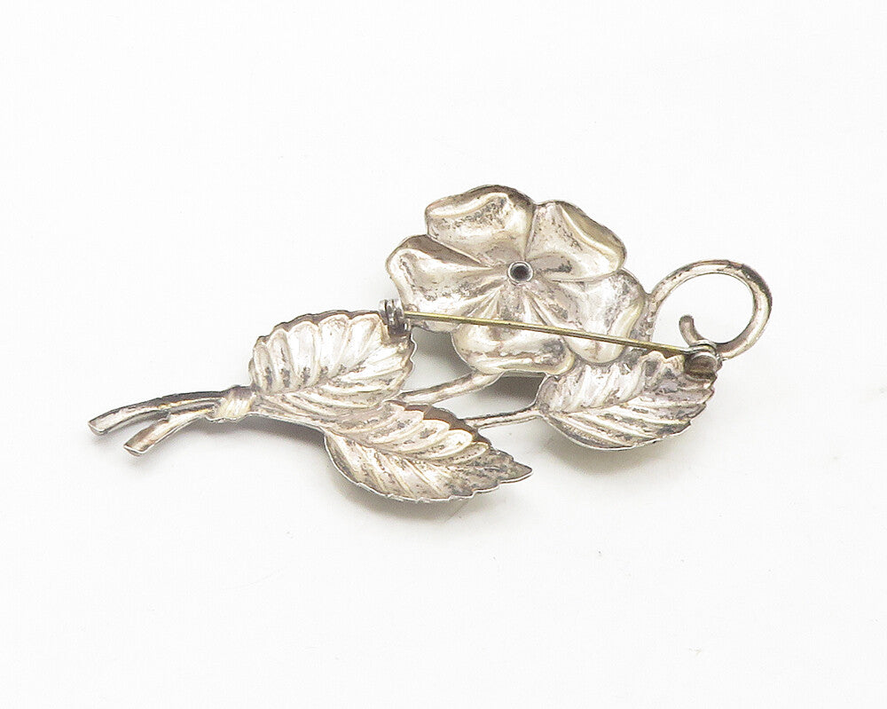 925 Sterling Silver  Vintage Shiny Sculpted Flower Motif Brooch Pin  BP4385