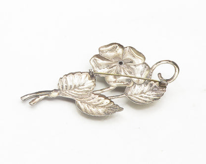 925 Sterling Silver  Vintage Shiny Sculpted Flower Motif Brooch Pin  BP4385