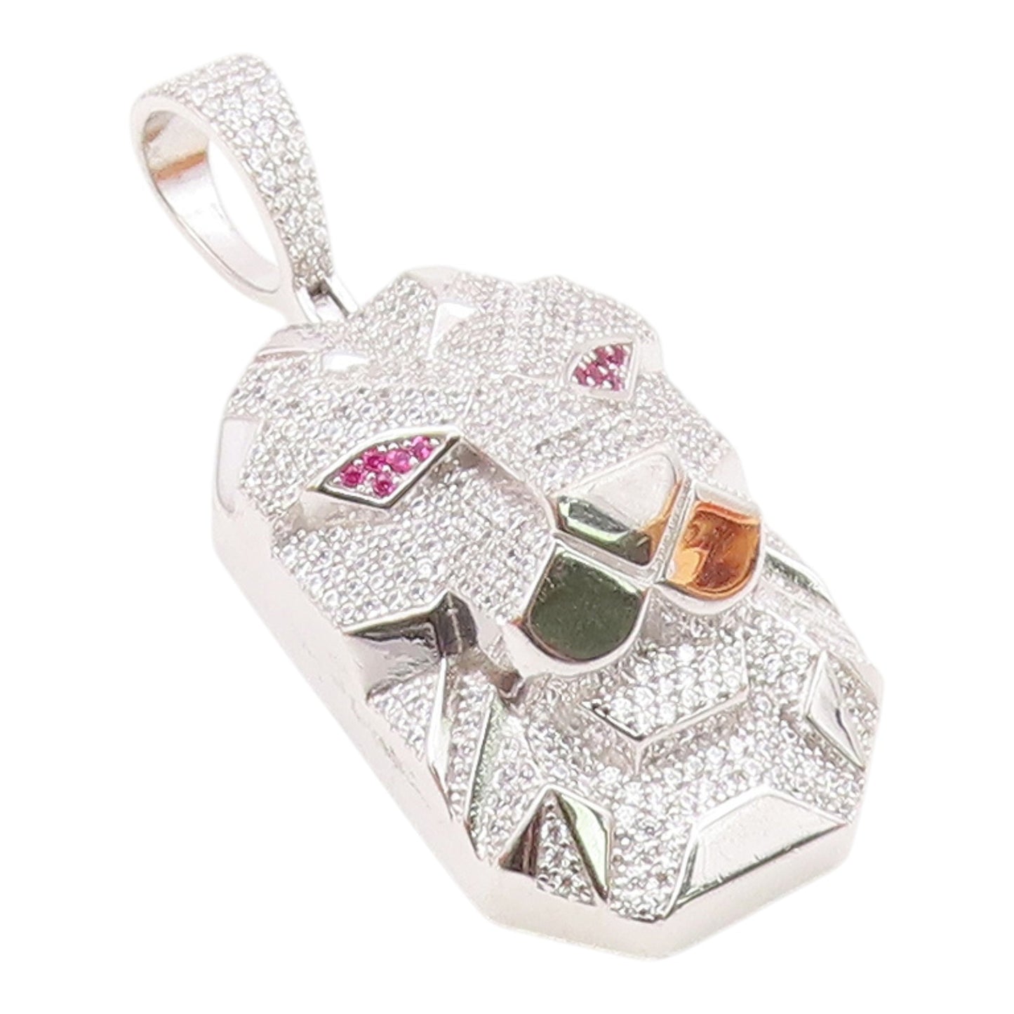 925 Sterling Silver  Vintage Cubic Zirconia Encrusted Lion Pendant  PT19317