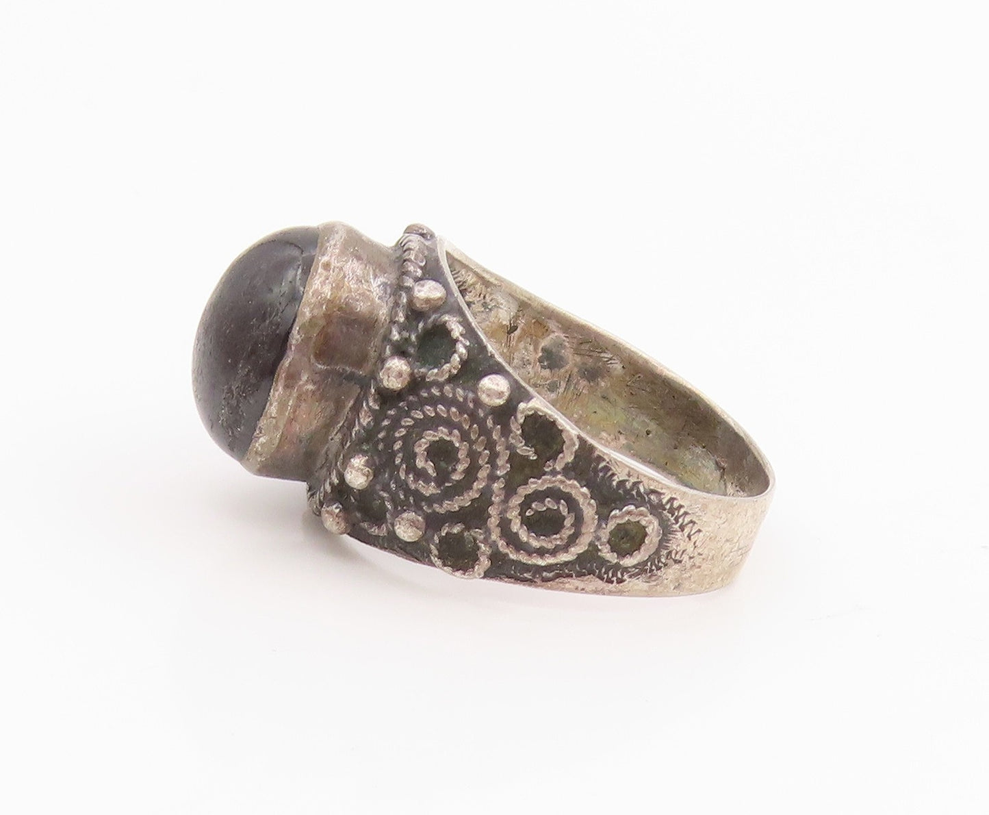 925 Sterling Silver Vintage Ring Cabochon Onyx Statement Band  Sz 7.5  RG34463