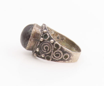 925 Sterling Silver Vintage Ring Cabochon Onyx Statement Band  Sz 7.5  RG34463
