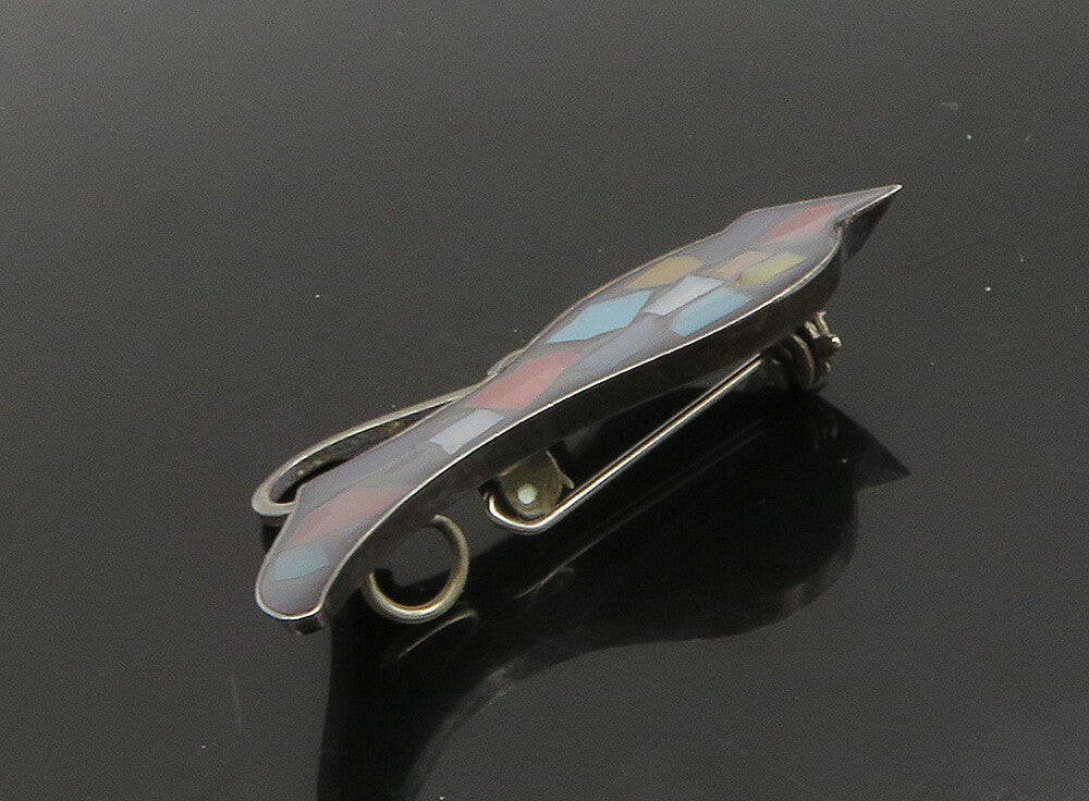 ISRAEL 925 Silver  Vintage Mother Of Pearl Mosaic Vase Brooch Pin  BP9181