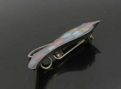 ISRAEL 925 Silver  Vintage Mother Of Pearl Mosaic Vase Brooch Pin  BP9181
