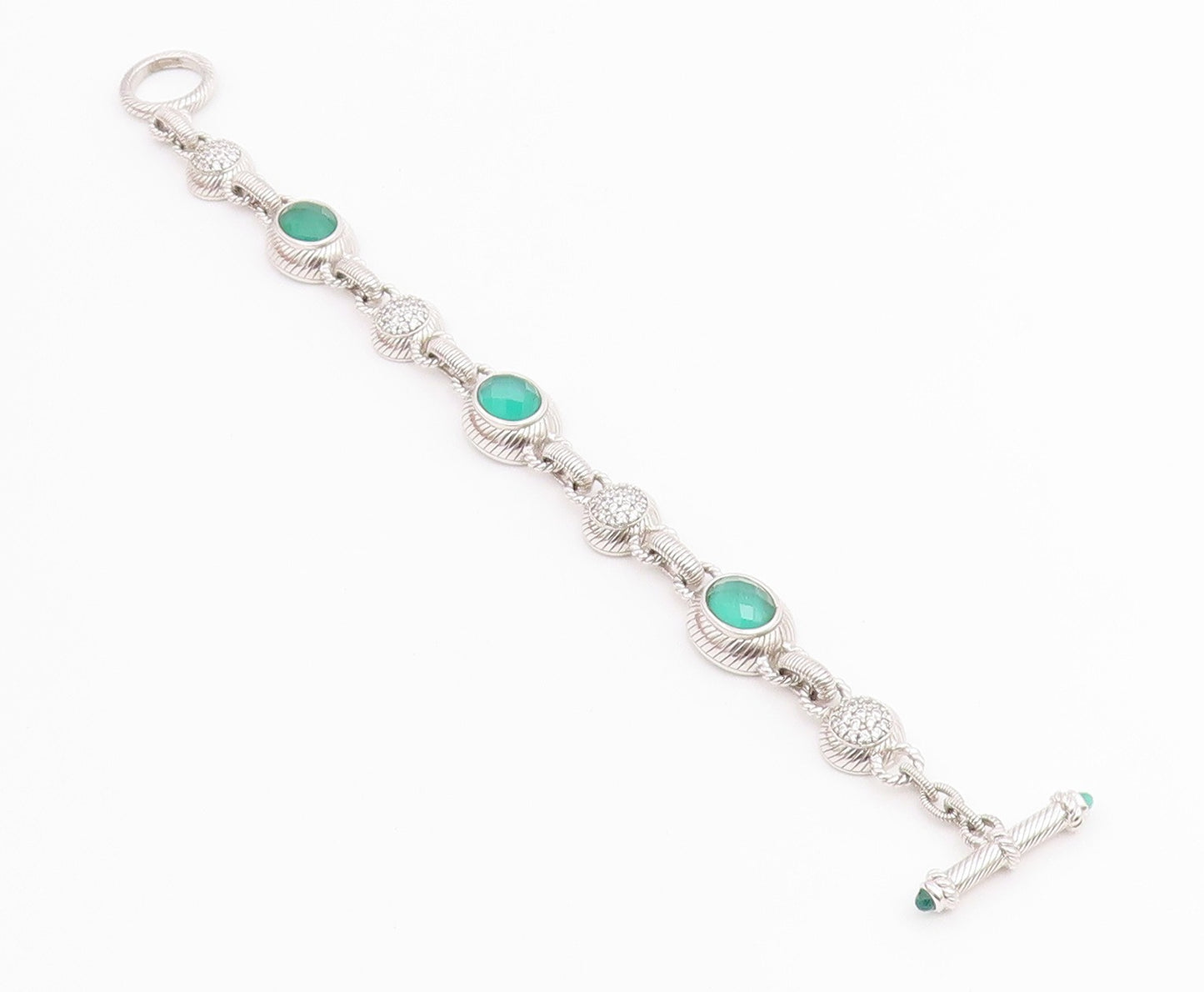 925 Sterling Silver Vintage Bracelet JUDITH RIPKA Chalcedony & CZ Link  BT12233