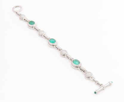 925 Sterling Silver Vintage Bracelet JUDITH RIPKA Chalcedony & CZ Link  BT12233