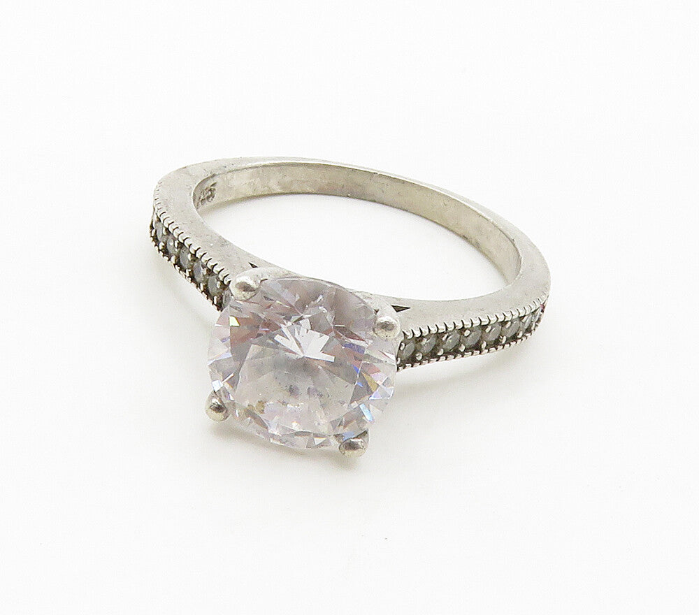925 Sterling Silver  Cubic Zirconia Solitaire With Accents Ring Sz 6  RG15990