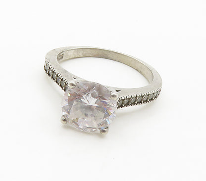 925 Sterling Silver  Cubic Zirconia Solitaire With Accents Ring Sz 6  RG15990