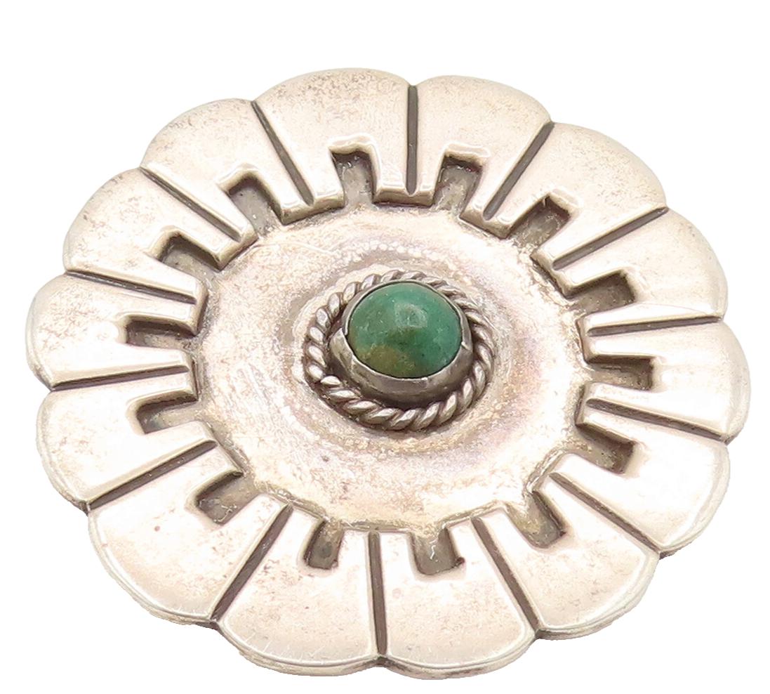 LA CUCARACHA MEXICO 925 Silver  Vintage Green Jasper Floral Brooch Pin BP10141