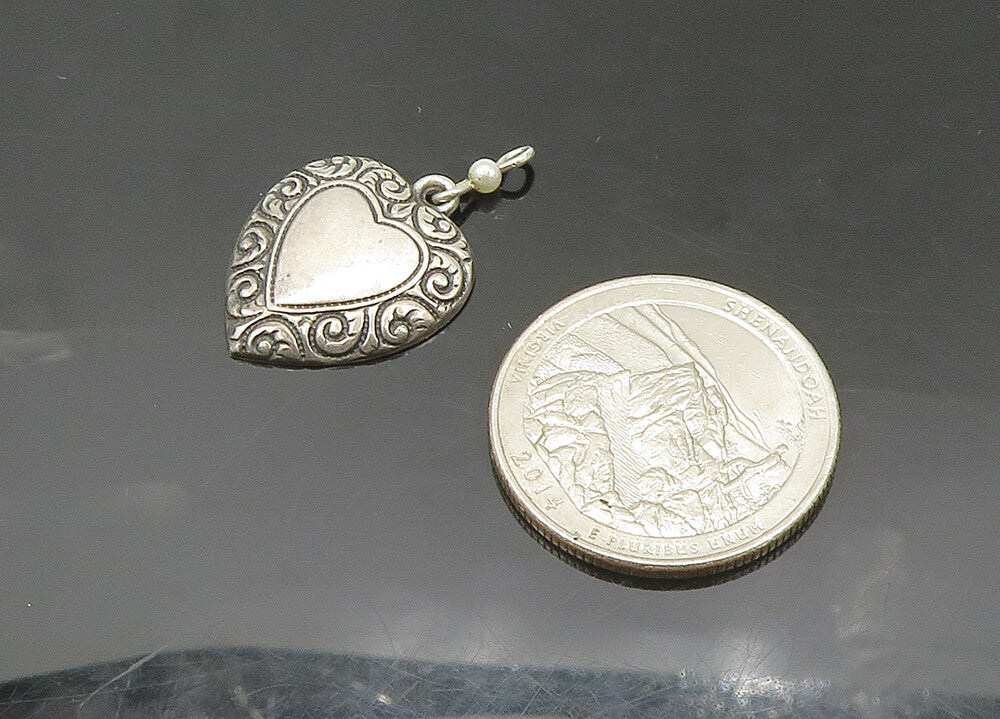 925 Sterling Silver  Vintage Petite Pearl Swirl Love Heart Pendant  PT16473