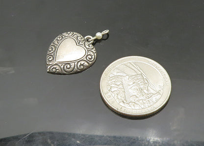 925 Sterling Silver  Vintage Petite Pearl Swirl Love Heart Pendant  PT16473