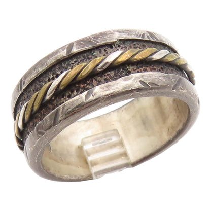 925 Sterling Silver Vintage Ring Two Tone Twisted Wide Band  Sz 12.5  RG35600