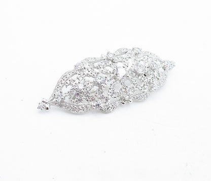925 Sterling Silver  Victorian Shiny Cubic Zirconia Floral Brooch Pin  BP1951