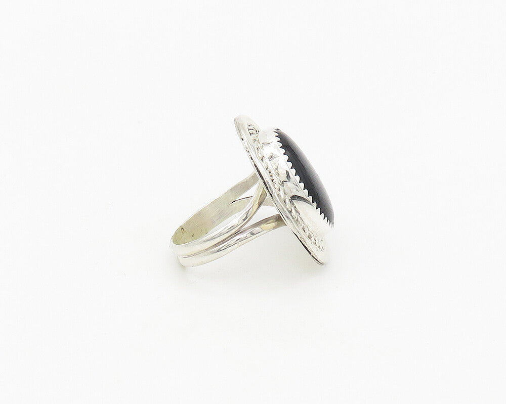 SYLVIA CHEE NAVAJO 925 Silver  Black Onyx Shiny Cocktail Ring Sz 7  RG17863