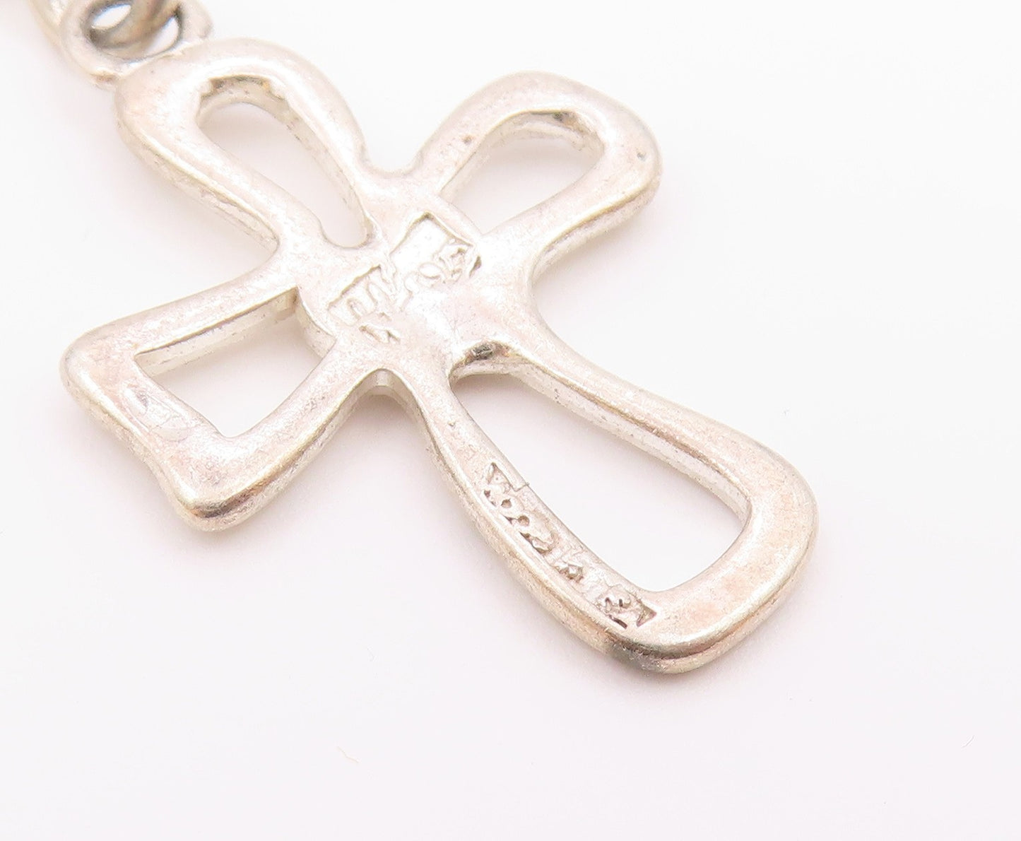 925 Silver   Vintage Open Religious Cross With Love Heart Pendant  PT20553