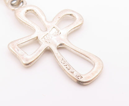 925 Silver   Vintage Open Religious Cross With Love Heart Pendant  PT20553