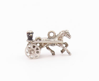 925 Sterling Silver  Vintage Old Fashioned Horse & Carriage Pendant  PT19083