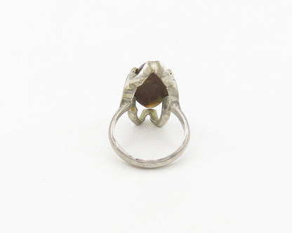 MEXICO 925 Silver  Vintage Cabochon Tiger's Eye Cocktail Ring Sz 7  RG17504