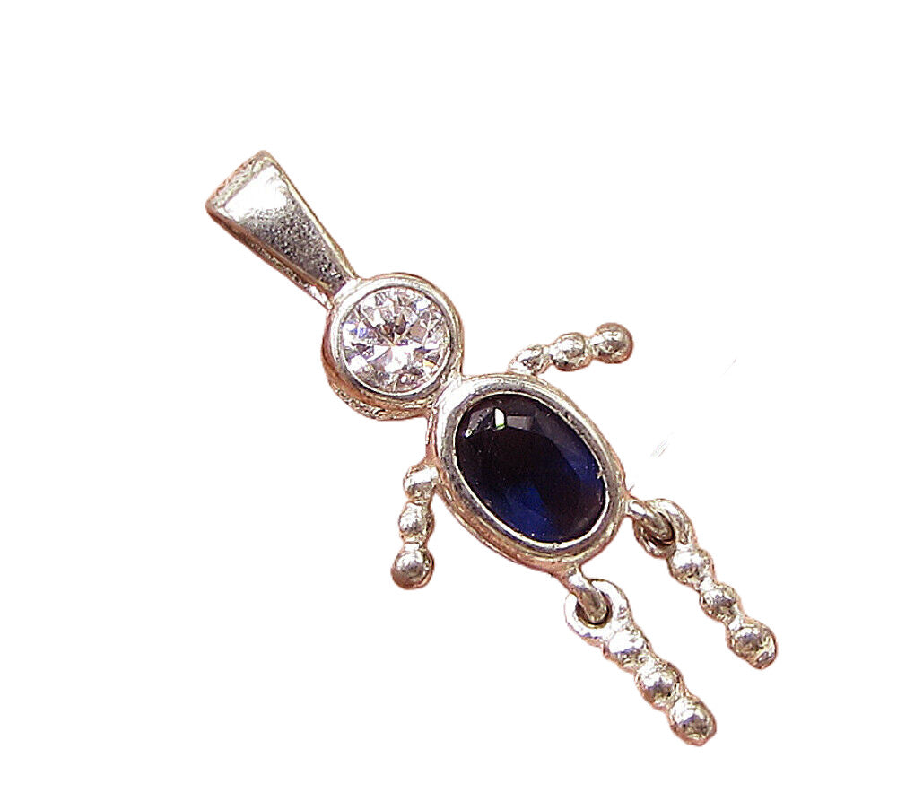 925 Sterling Silver  Inlay Blue & White Topaz Boy Figure Drop Pendant  PT2173