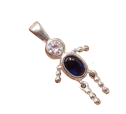 925 Sterling Silver  Inlay Blue & White Topaz Boy Figure Drop Pendant  PT2173