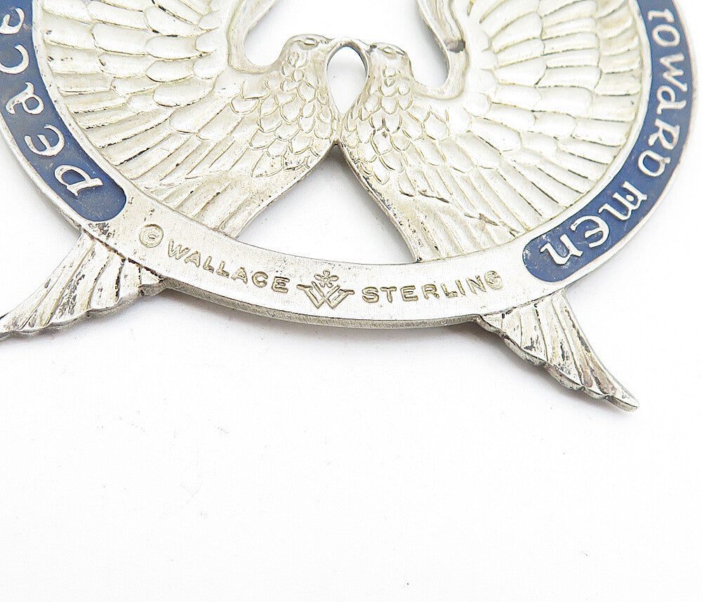 WALLACE 925 Sterling Silver Vintage Peace On Earth Doves Pendant  PT3400