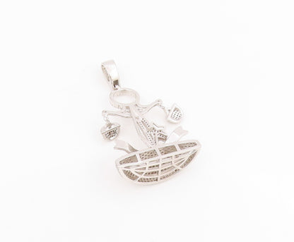 925 Sterling Silver Vintage Pendant CZ Libra Zodiac Balance Scales  PT25643