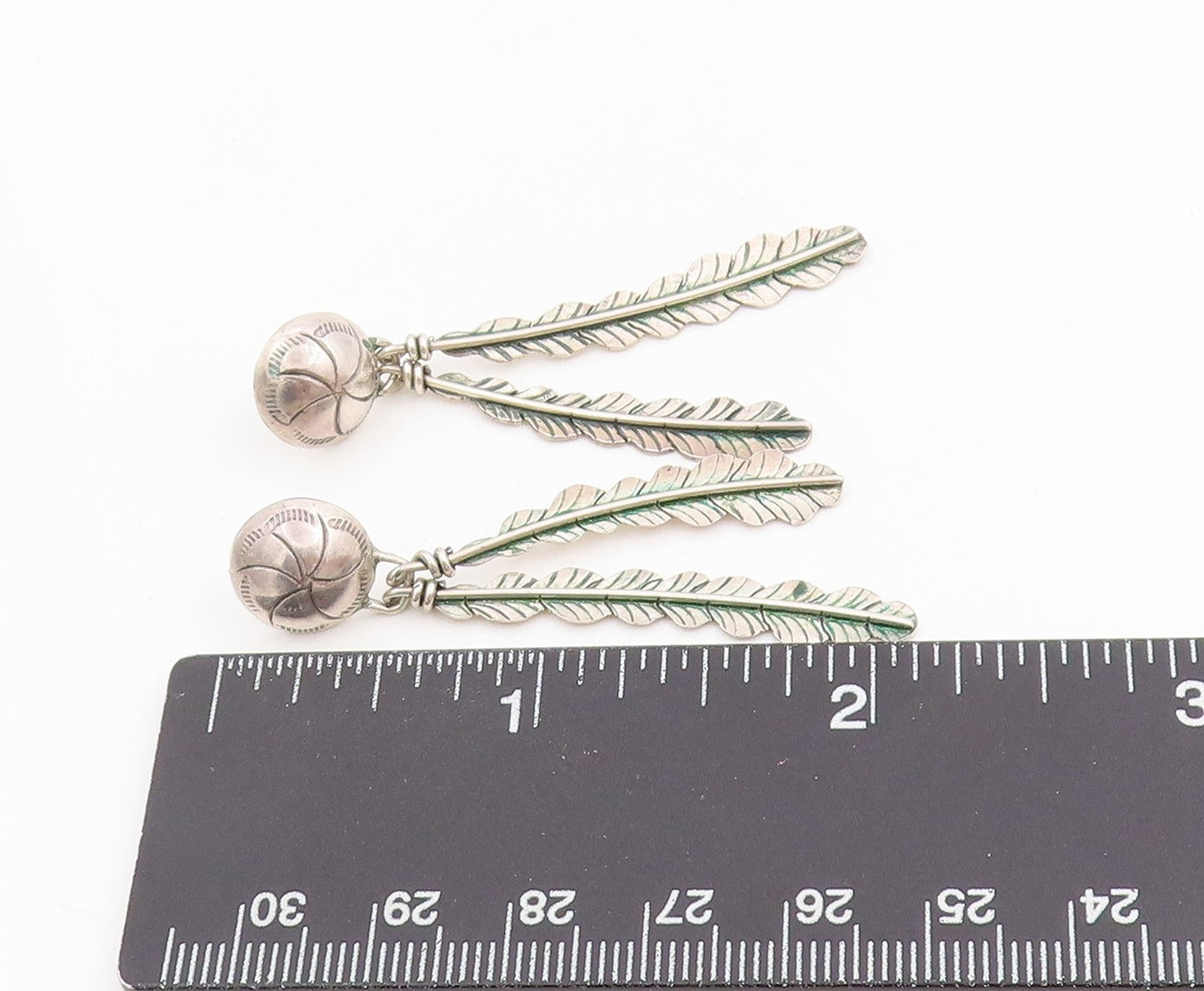 925 Sterling Silver Vintage Earrings SOUTHWESTERN Double Feather Dangle EG13731
