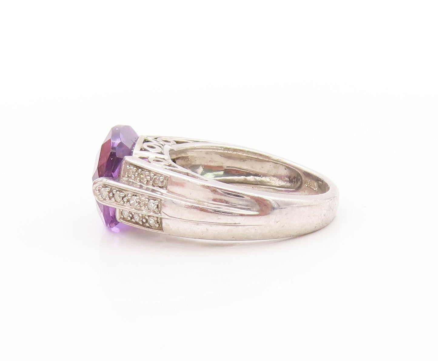 925 Sterling Silver Vintage Ring Designer Amethyst & Topaz Band  Sz 6  RG32837